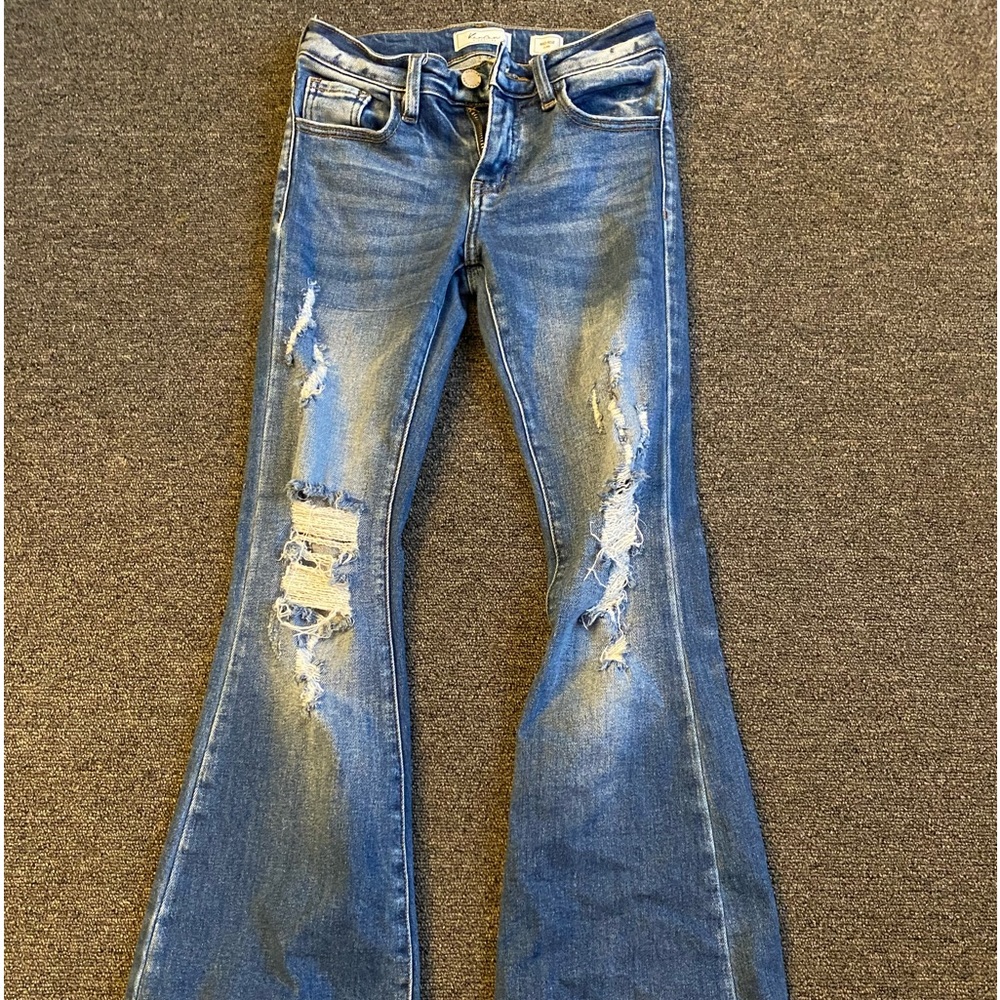 Kancan Mid rise distressed flare jeans